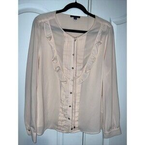 Tommy Hilfiger Womens Pink Blouse XL Buttons Ruffle Pleated Tie